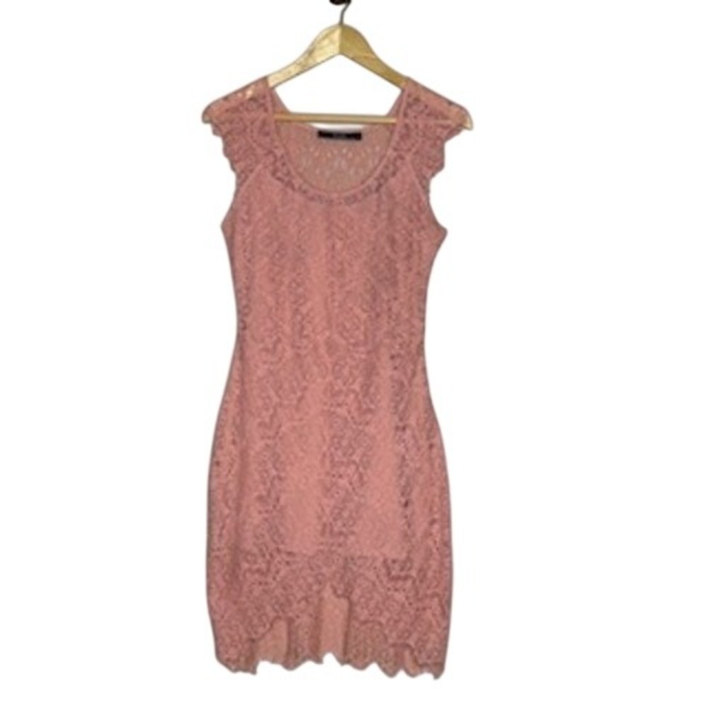 Romantic Blush Lace Sheath‎ Dress Medium Scalloped Hem